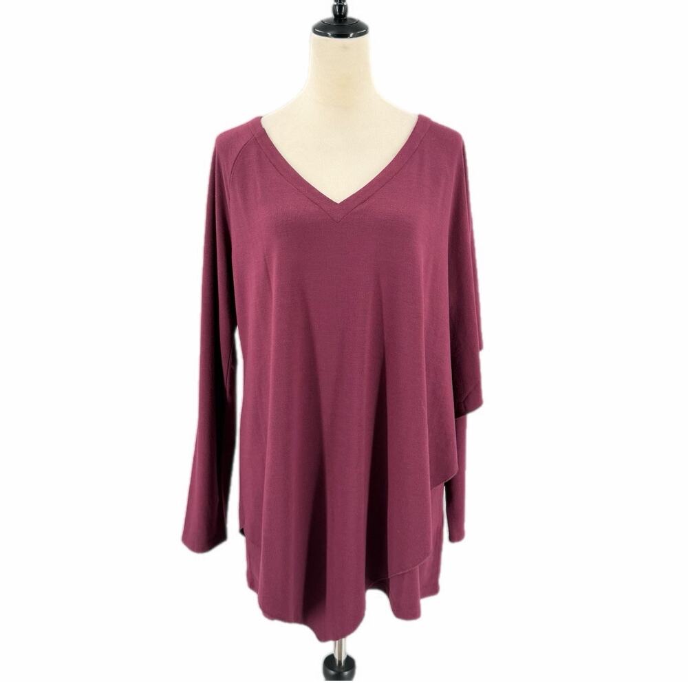 Soft Surroundings Maroon Merlot Overlay Casual Tunic Simple Asymmetrical Top